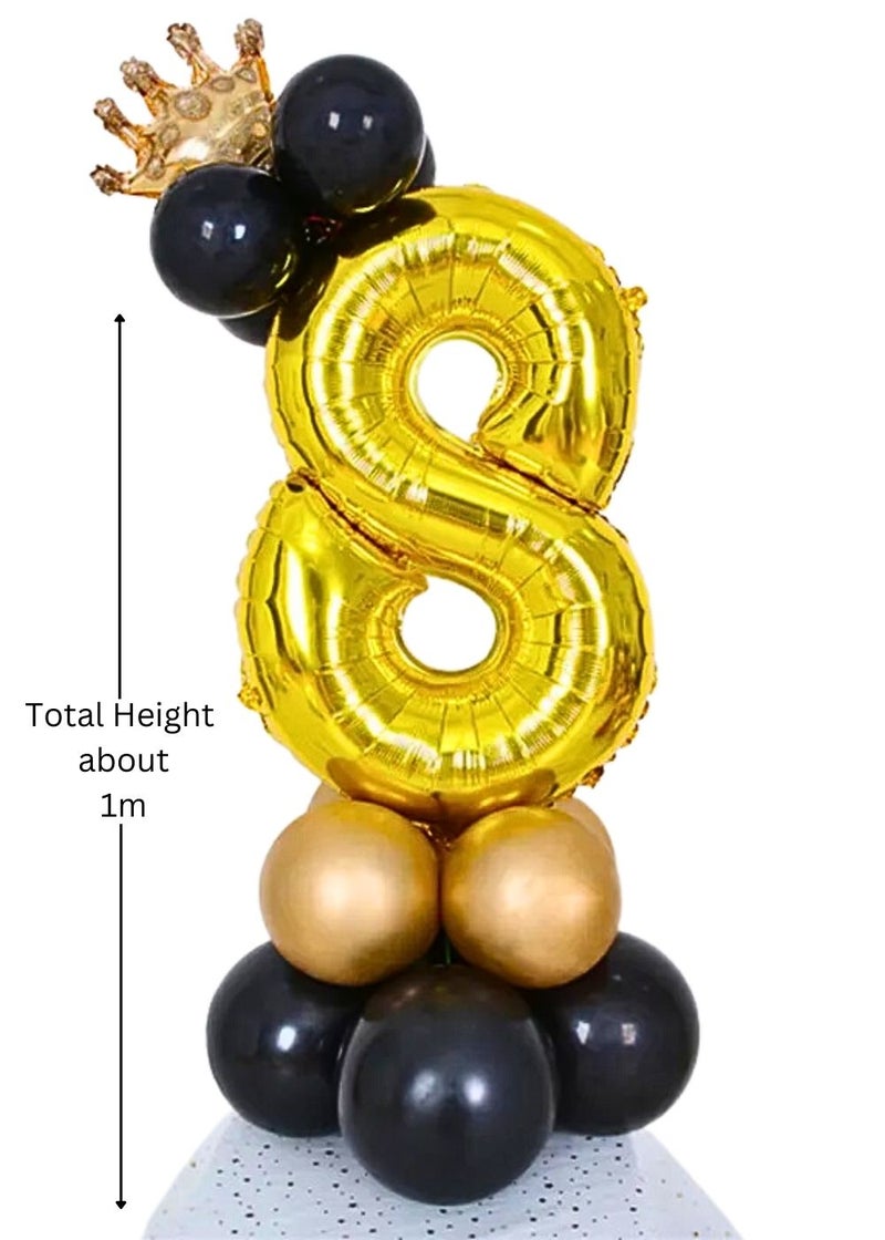 ALCR Birthday Number Balloons with Helium Crown and Latex Balloons for Kids Birthday Party, Anniversary, Photoshoots, or any Celebration to Make it a Special Occasion - 40inch (1m) (Black Gold - 8) - Image 3